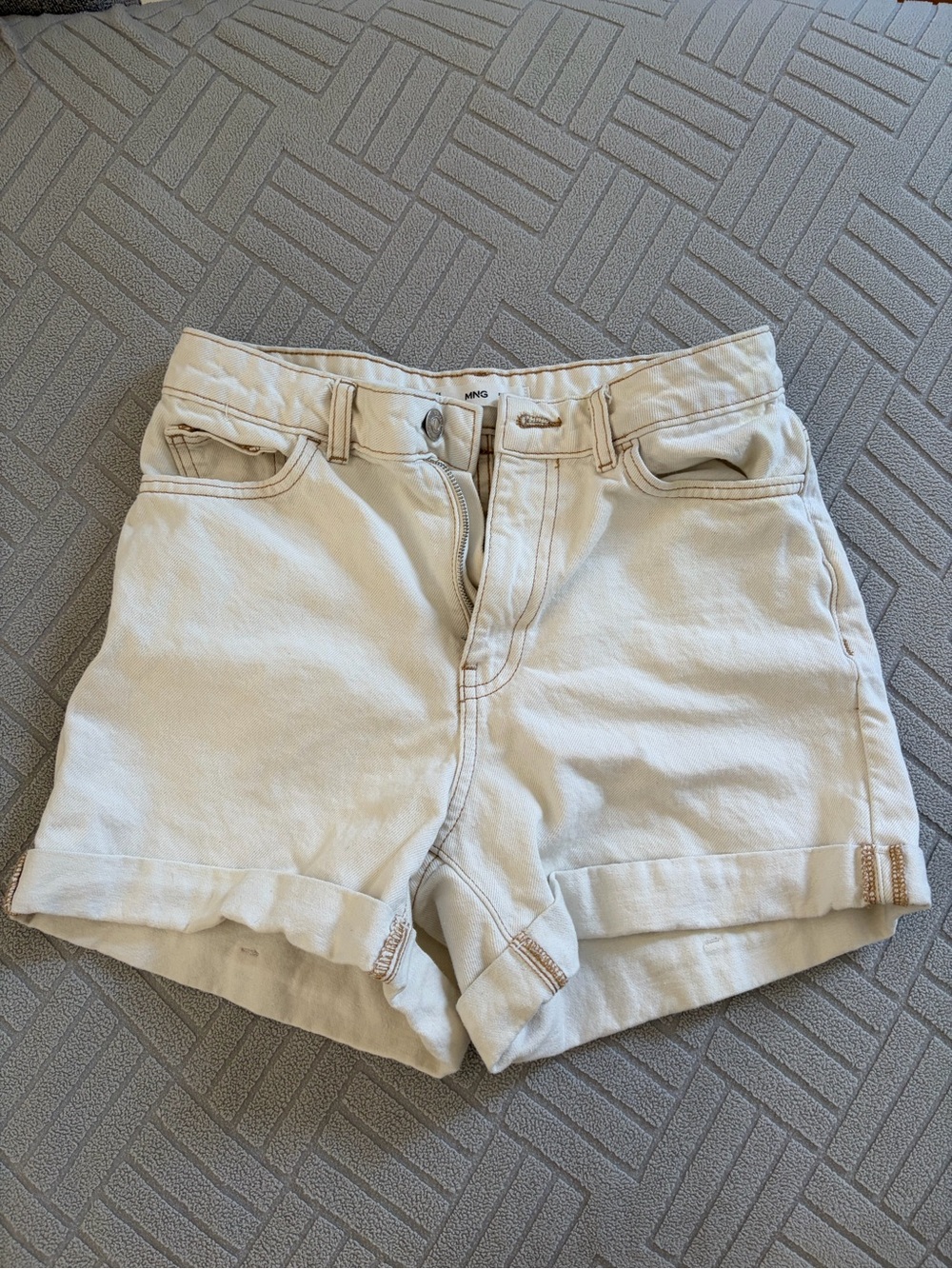 Mango White High-Waisted Jean Shorts